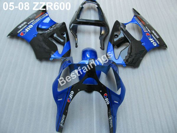 Kawasaki Ninja ZZR600 için motosiklet plastik kaportalar 05 06 07 08 mavi siyah enjeksiyon kalıplı kaporta kiti ZZX600 2005-2008 ZV46