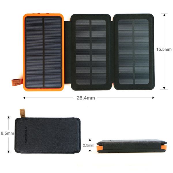 Tragbare Solarpanel-Powerbank, 20.000 mAh, wiederaufladbarer externer Akku, faltbares Handy-Ladegerät für iPhone, Samsung, HTC, Sony, LG
