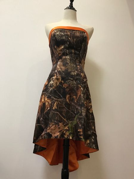 

hi-lo short bridesmaid dresses strapless mossy oak camo wedding party gown, Red;white