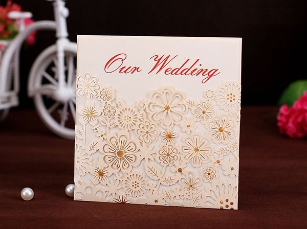 Convites de casamento convites de casamento corte a laser de casamento convite Em Branco Com Envelope adesivo dobrável tamanho 5.9x5.9 polegada