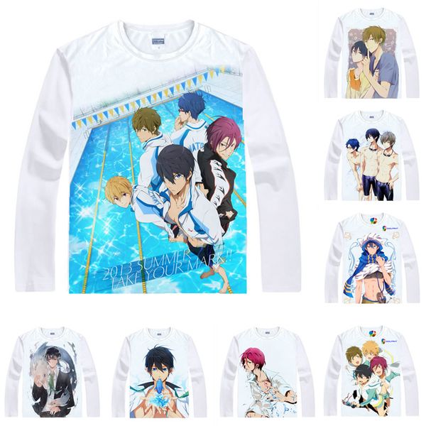 

anime shirt high speed t-shirts multi-style long sleeve makoto tachibana haruka nanase cosplay motivs hentai shirts, White;black