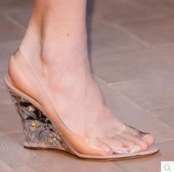 2017 moda kadın gladyatör sandalet seksi parti ayakkabı temizle topuk sandalet ayak bileği kayışı kama yüksek topuklu düğün ayakkab ...