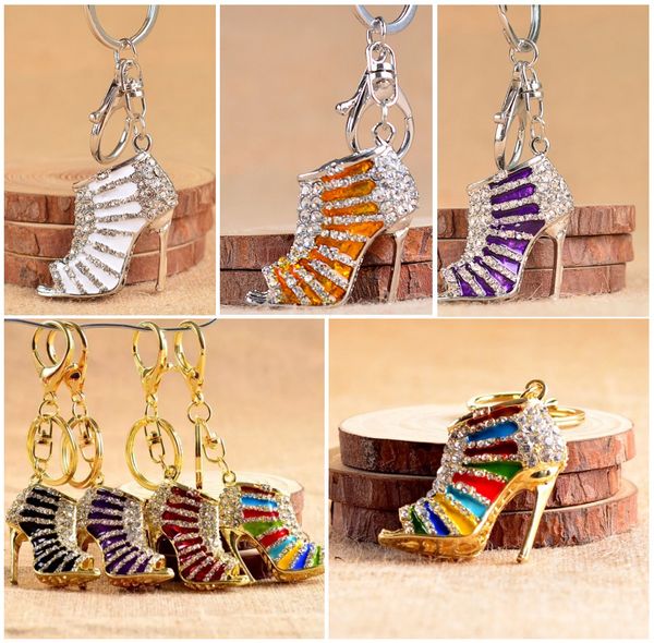 

rhinestone high-heeled shoes key chain purse pendant bags cars shoe ring holder chains key rings for gifts handbags dhl c1l, Silver