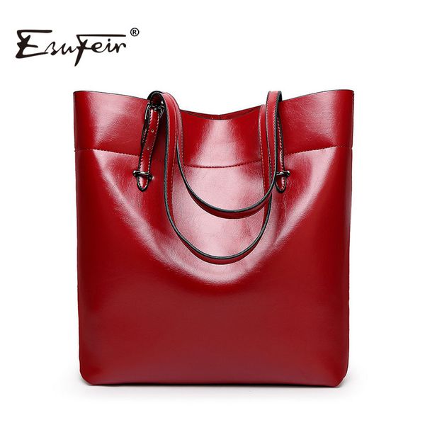 

wholesale-esufeir new 2016 oil wax leather women shoulder bag casual tote women bag solid women handbag simple large capacity tote kj042