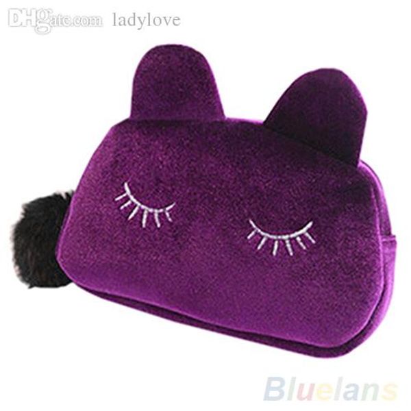 

portable cartoon cat coin storage case travel makeup flannel pouch cosmetic bag ing