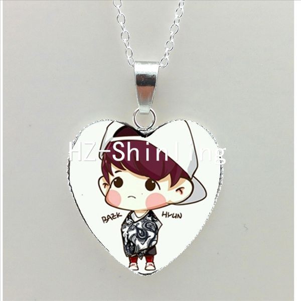 

new kpop exo heart necklace cartoon picture jewelry exo pendant silver heart shaped necklaces gifts for fan nht--0078
