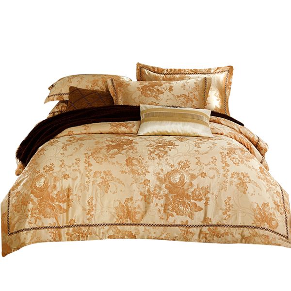 

wholesale- svetanya golden silk cotton bedlinen  king size bedding sets jacquard duvet cover+flat sheet+pillowcases 4pcs
