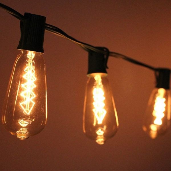 Vintage Look Edison Bulb Clear String Light 10 Socket Outdoor Patio St40 Bulbs 10ft Black Cord E17 Base Garden Lights