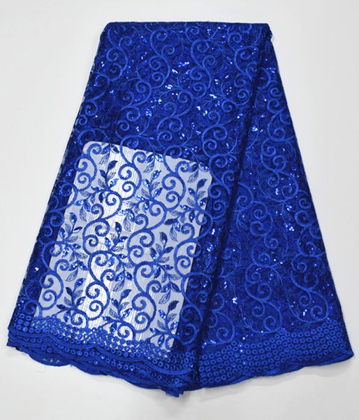 

5 yards/pc new fashion royal blue vines design french net lace fabric with sequins african mesh lace for dress bn61-7