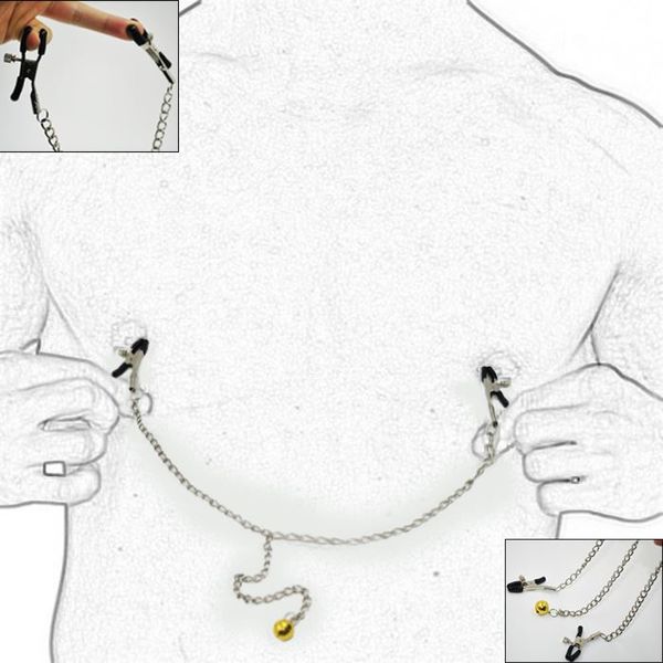 

male female 17308 fetish metal breast nipple with chain clips with bell men clamps game toy stainless steel women for couple xmxt