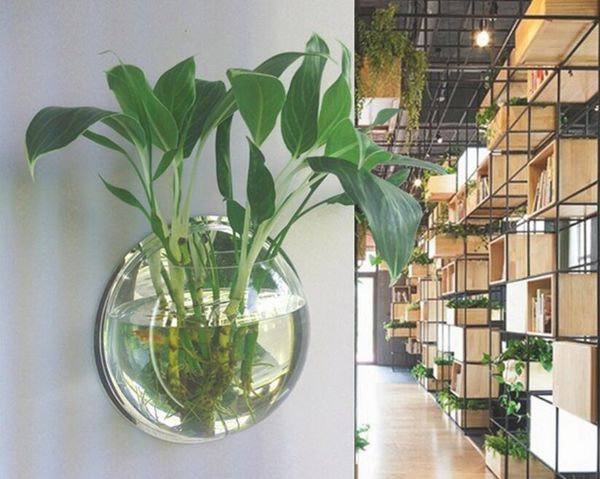 Wall Aquarium Fish Bowl Hanging Flowerpot Goldfish Aquatic Plant Oxygen Production Home Decor Fish Tank Aquarium Hanging Vase Home Aquariums Home