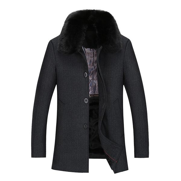 

wholesale- new winter wool coat men woolen jacket mens fur turndown collar thicken parkas wool blends outerwear coat male warm jacket, Black