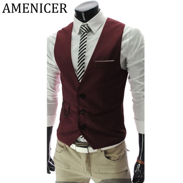 

wholesale- mens suit vest korean british style business dress suits sleeveless vests wine red slim fit gilet tactical male winter jacket, Black;white