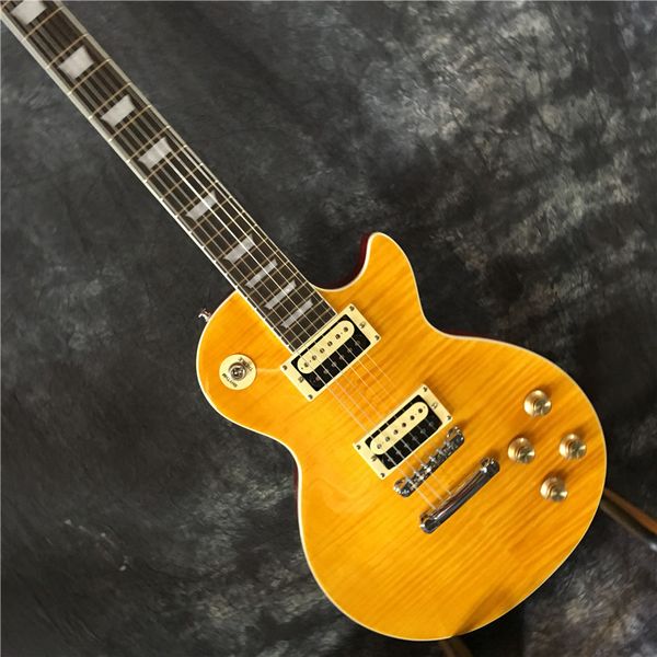 

lp standard electric guitar tiger maple yellow body, good sound quality, real picture shooting