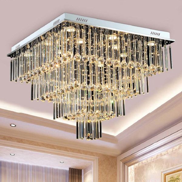 High End Luxury Led Crystal Ceiling Chandeliers Modern Creative Square Chandelier Light Pendent Lamps For Living Room Villa Hotel Home Hall