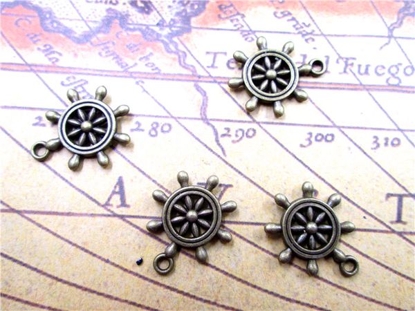 

45pcs rudder charms, antique bronze lovely rudder steering wheel charm pendant 19mm, Bronze;silver