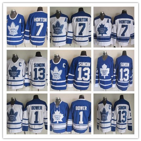 

toronto maple leafs men 1 johnny bower 7 tim horton 13 mats sundin 1967 retro vintage ice hockey jerseys blue white, Black;red