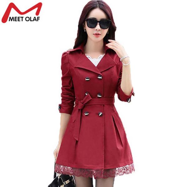 

wholesale- 2017 women trench coat lace slim double-breasted trenchcoat female casual windbreaker outwear raincoat plus size lady coats y015, Tan;black