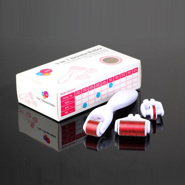 

drop ship 3 in 1 derma roller,3 separate roller heads of different needle count 180c 600c 1200c micro needle skin roller