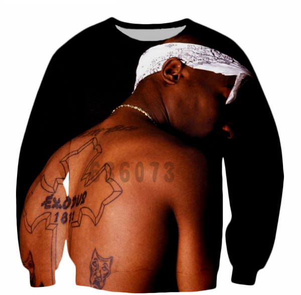 

новая мода женщины / мужчины 2pac тупак harauku стиль смешные 3d печатных crewneck кофты толстовки k14, Black