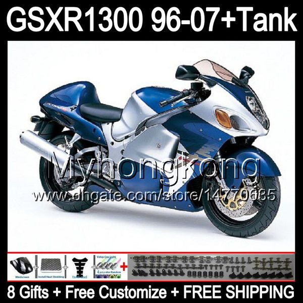 glänzend blau 8gift Für SUZUKI Hayabusa GSXR1300 96 97 98 99 00 01 13MY157 GSXR 1300 GSX-R1300 GSX R1300 02 03 04 05 06 07 silber blau Verkleidung