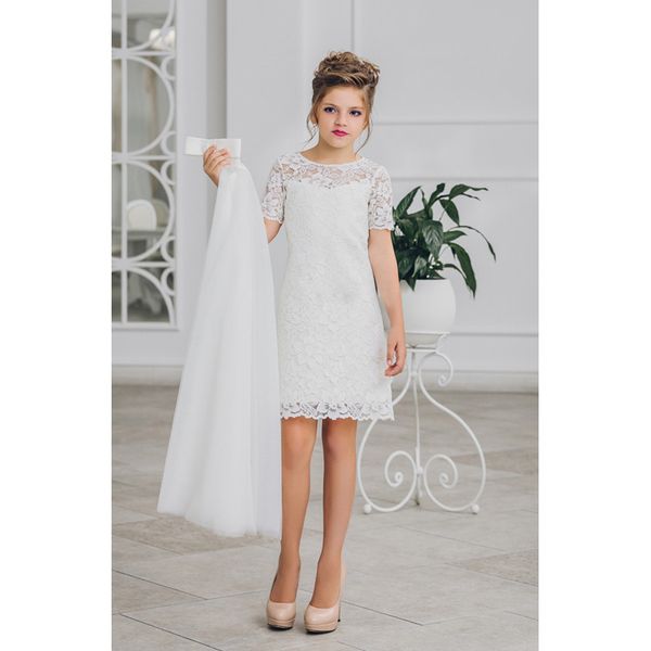

2018 Новое прибытие цветочница Dresse-Line кружева длиной до колен с коротким рукавом бе