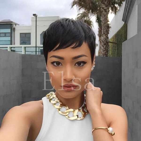 Machine Made Non Lace Short Black Wig Hairstyles Brazilian Hair