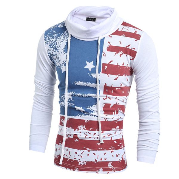

sleeve spring drawstring t shirt usa t61 flag with pullovers high neck long print sweatshirts national casual men's mwoqp, Black