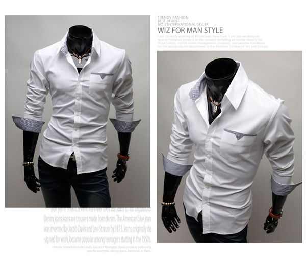 

wholesale spring autumn new solid fashion dress men shirt slim fit long sleeve plus size 3xl male social casual shirts camisa 5907, White;black