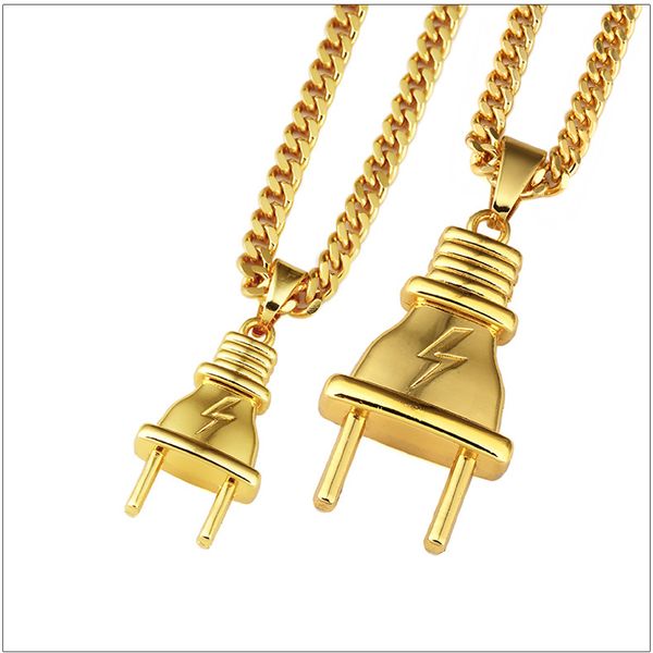 

jewelry gold plated plug pendants twist chain necklace hipsters hip hop jewelry men women lovers ing, Silver