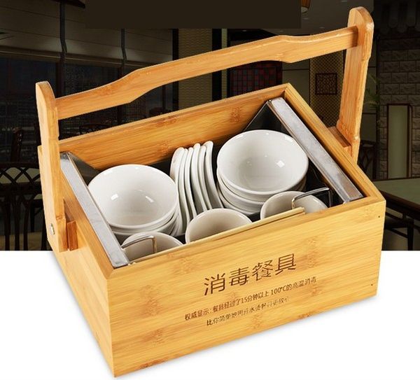 

portable tableware bamboo basket stainless steel disinfection tableware box neatening storage 037