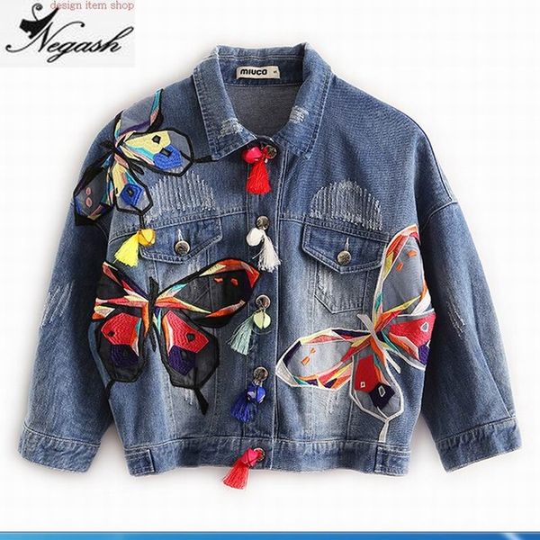 All'ingrosso- 3XLMori Girl Jeans Jacket Autunno Disegni patchwork geometrici larghi Giacche di jeans Capispalla Donna HARAJUKU Top Coat plus size