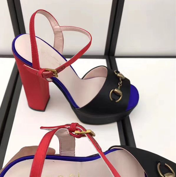 

lily shoes women new sandals buckle strap chunky heel ankle strap casual genuine leather shoes black green red 16cm high heels