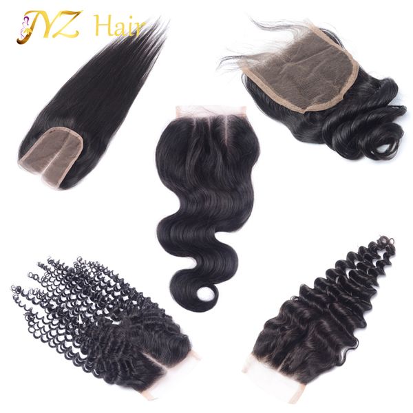 

jyz closure brazilian peruvian malaysian human hair closure body wave straight deep wave loose wave kinky curly 4x4 lace closure, Black;brown