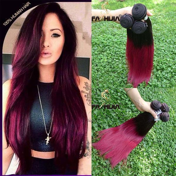 Burgundy Red Ombre Brazilian Hair Bundles Extensions 10 30 Stock