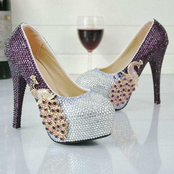 Purple And Silver Rhinestone High Heel Shoes Wedding Party Pumps