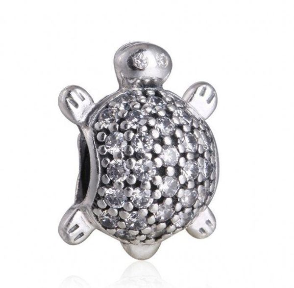 

New Sea Turtle Charms Fits Pandora Bracelets Original 925 Sterling Silver Clear Crystal Pave Turtle Animal Charm DIY Jewelry Making HB323