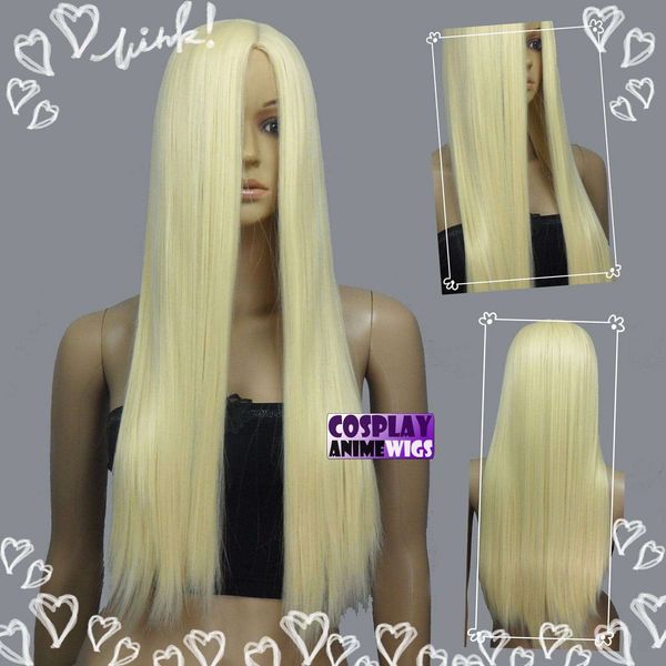 

70cm light golden blonde heat styleable no bang long cosplay wigs 11_lgb, Golden;white