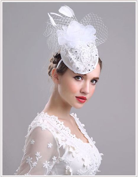 Новый стиль, белые элегантные свадебные шляпы с полным руководством, свадебные мероприятия, тканевая сетка, фата, деловая шапка