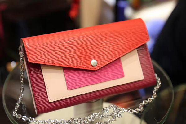 

new chain wallet epi leather chain women wallet m62252 card holder designer leather wallets branded ladies long clutch red purse bags, Red;black