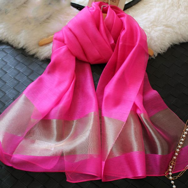 

wholesale- new silk women scarf 12colors fashion black stitching gold silk scarves long section soft shawl fashion muffler, Blue;gray
