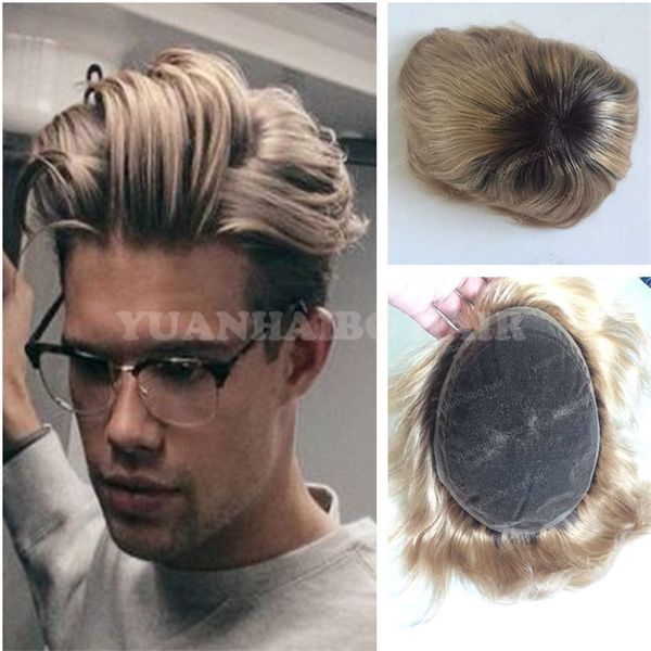 

omber full lace toupee brazilian virgin human hair piece t1b#/27 two tone lace unit for men silky straight fast express delivery, Black