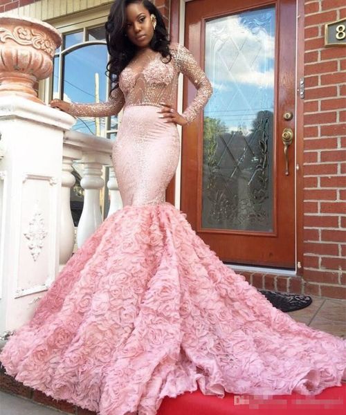 

new spring arabic style pink luxury prom drsses ruch bling beaded sheer long sleeve sweep train illusion bodice mermaid prom gowns evening, Black
