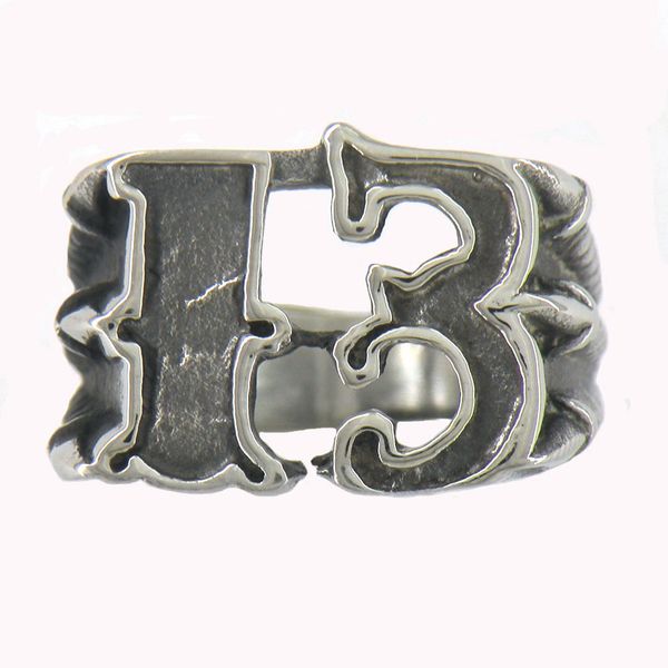 

fanssteel stainless steel vintage mens or wemens jewelry signet claw hold evil 13 biker ring number ring 11w58, Silver