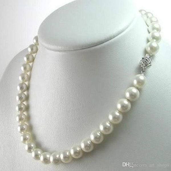 

f*8mm white south sea shell pearl gemstones round beads flower clasp necklace 18", Silver
