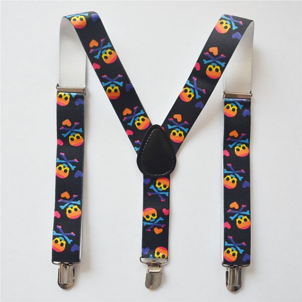 

wholesale- children suspenders baby boys and girls suspenders clip-on y-back braces elastic cartoon skull print kids suspenders, Black;white
