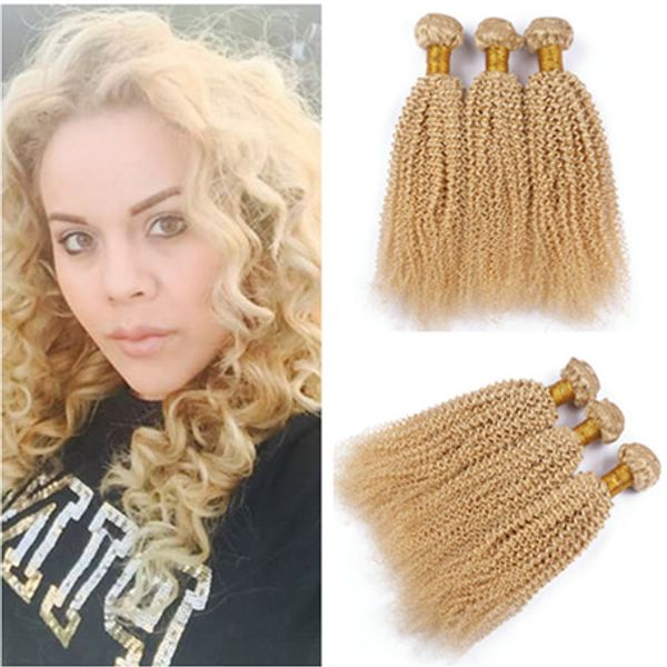 613 Virgin Peruvian Human Hair Blonde Hair Weaves Kinky Curly Best