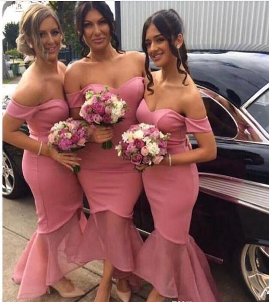 

2017 new watermelon high low mermaid bridesmaid dresses arabic off shoulders backless long maid of the honor dresses, White;pink