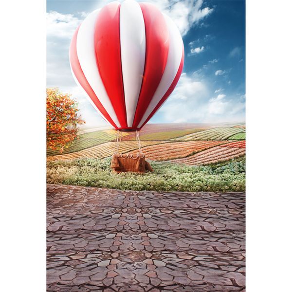 Weiße rote Heißluftballon-Landschaft, malerische Fotografie-Hintergründe, romantische Hochzeit, Fotohintergrund, Kinder, Kinder, Porträt, Studio-Hintergrund