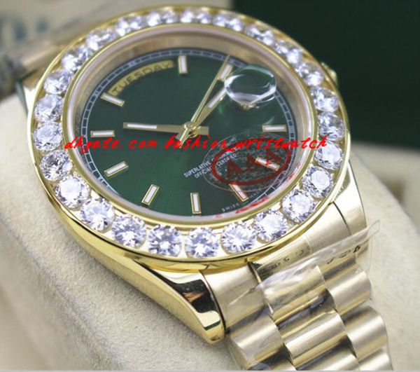 

fashion luxury watch new green dial solid 18kt yellow gold 41mm bigger diamond watch ceramic bezel automatic men watches quality, Slivery;brown